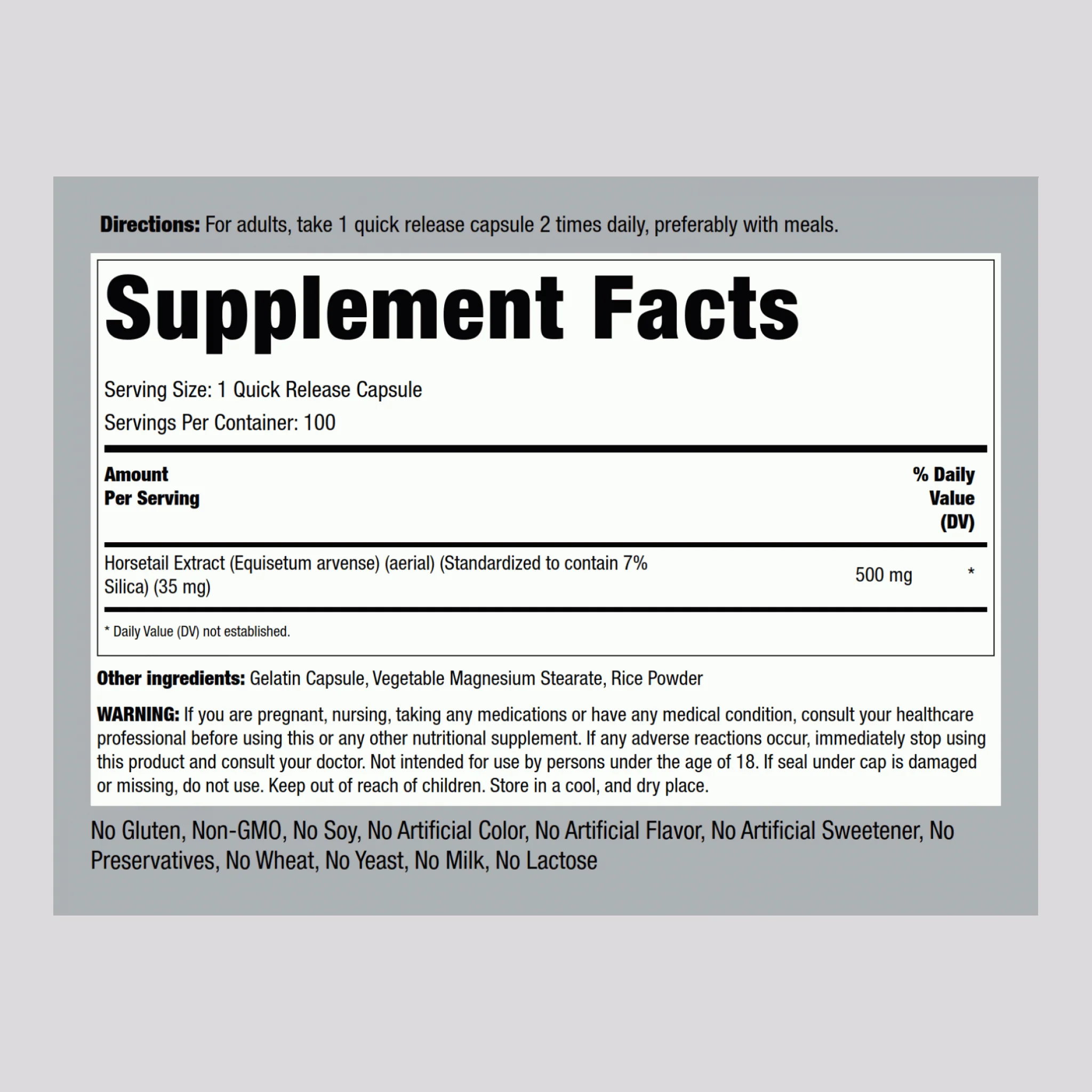 Silica (Horsetail), 500 mg, 100 Quick Release Capsules - Image 2