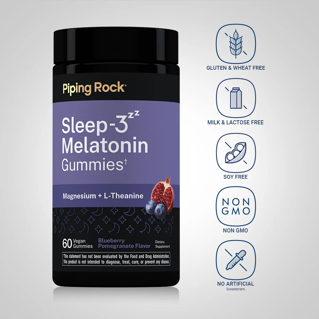 Sleep-3 Melatonin Gummies (Blueberry Pomegranate), 60 Vegan Gummies, 2  Bottles - Image 4