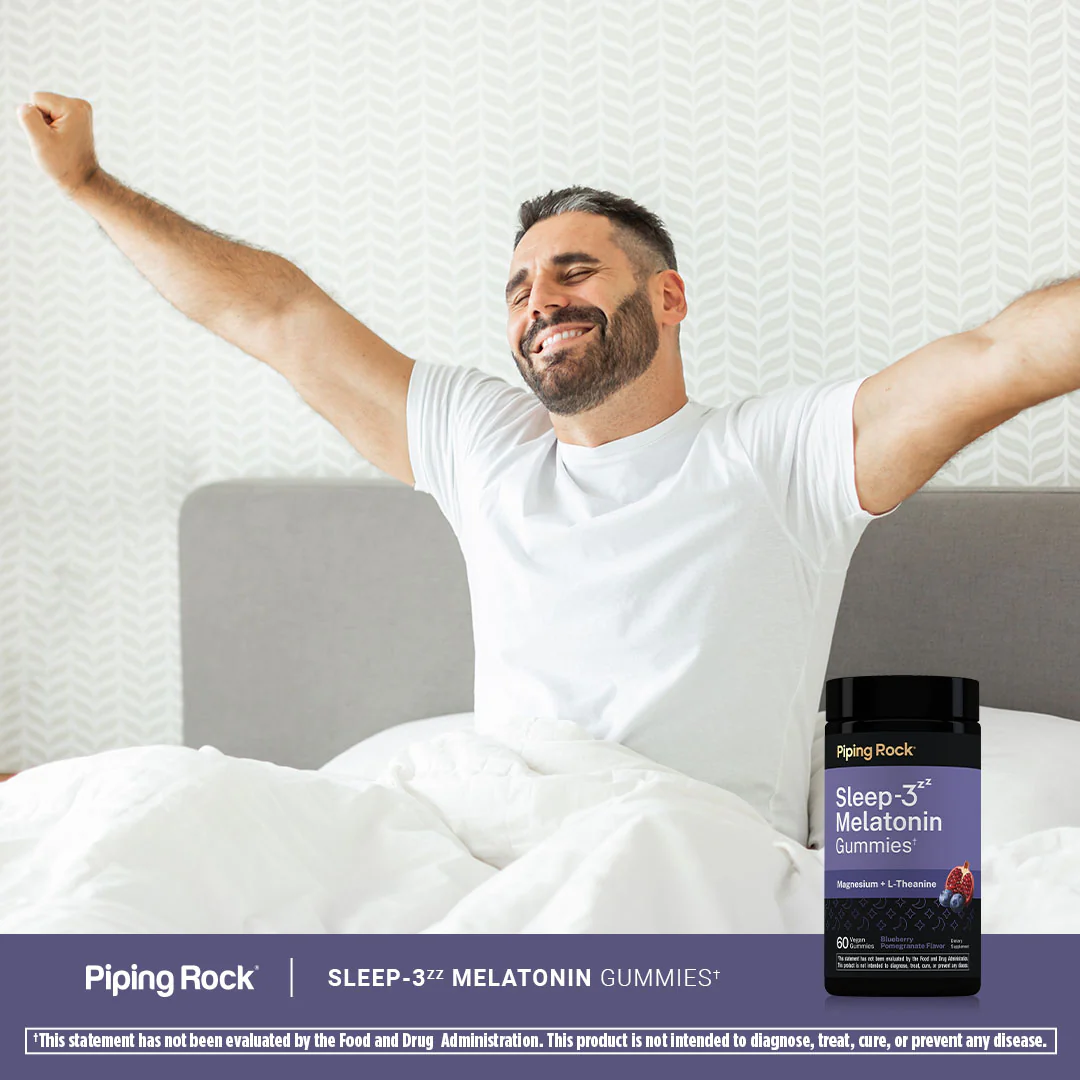 Sleep-3 Melatonin, Magnesium, & L-Theanine Gummies (Blueberry Pomegranate), 60 Vegan Gummies - Image 6
