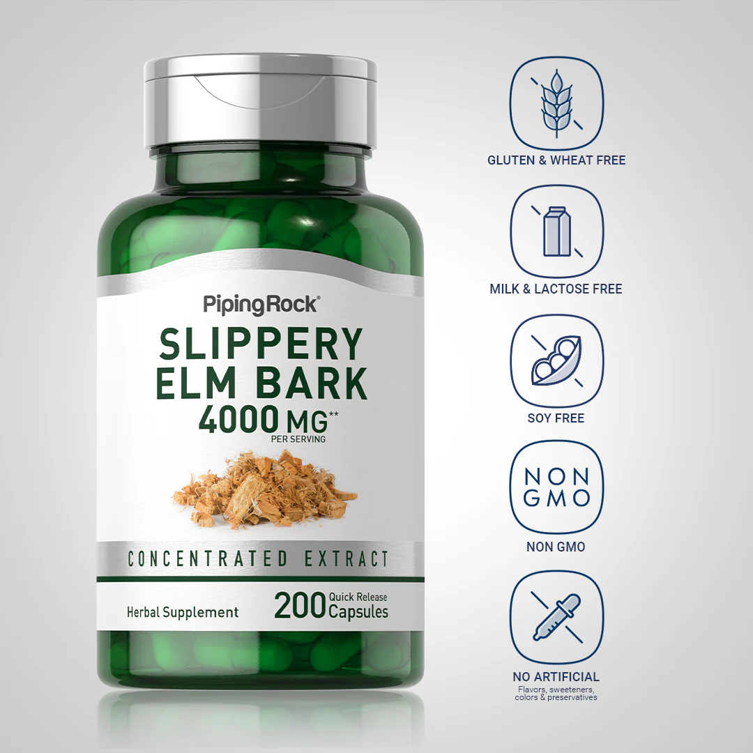 Slippery Elm Bark, 4000 mg (per serving), 200 Quick Release Capsules, 2  Bottles - Image 5