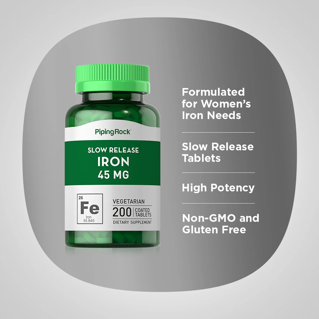 Slow Release Iron, 45 mg, 200 Coated Tablets, 2  Bottles - Image 4