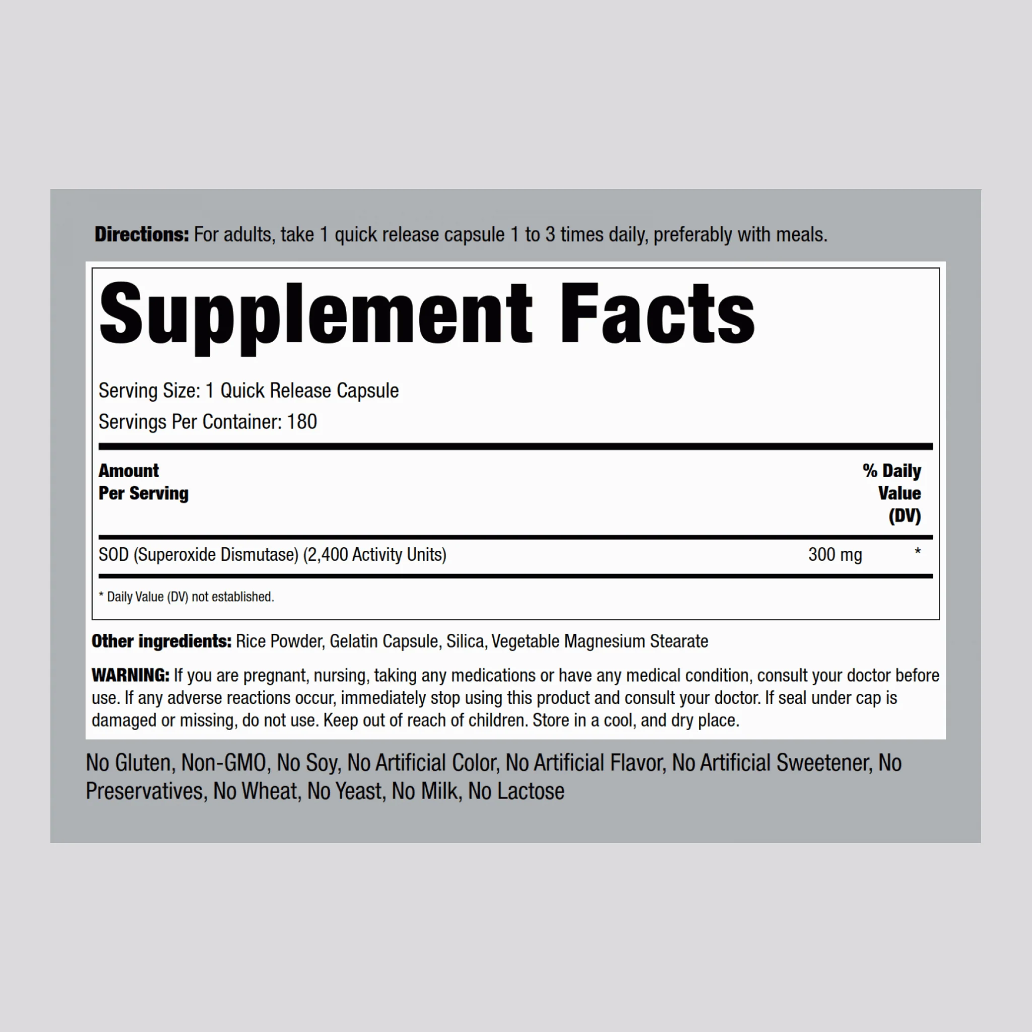 SOD Superoxide Dismutase 2400 Units, 300 mg, 180 Quick Release Capsules, 2  Bottles - Image 2