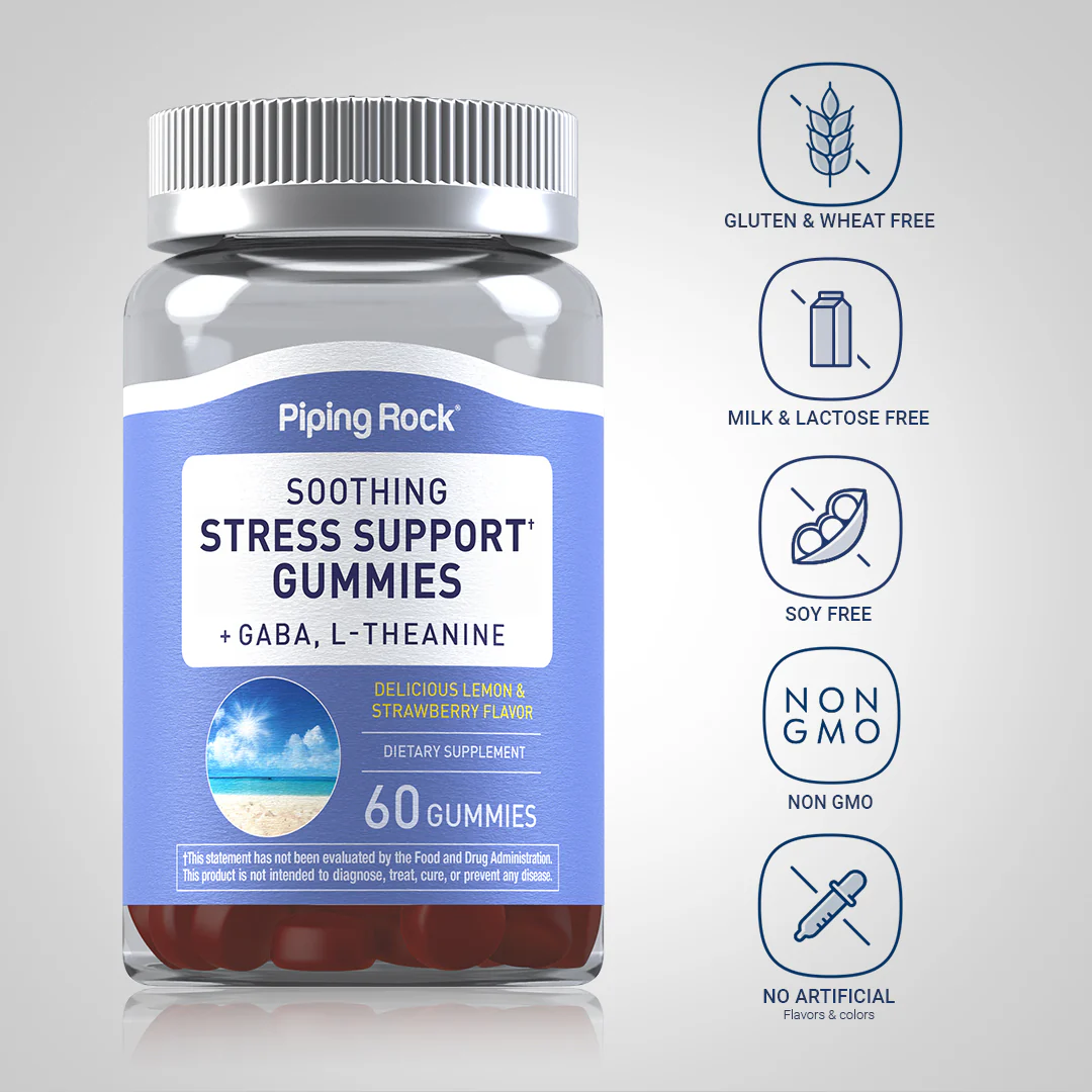 Soothing Stress Support + GABA & L-Theanine  (Delicious Lemon & Strawberry), 60 Gummies, 2  Bottles - Image 4