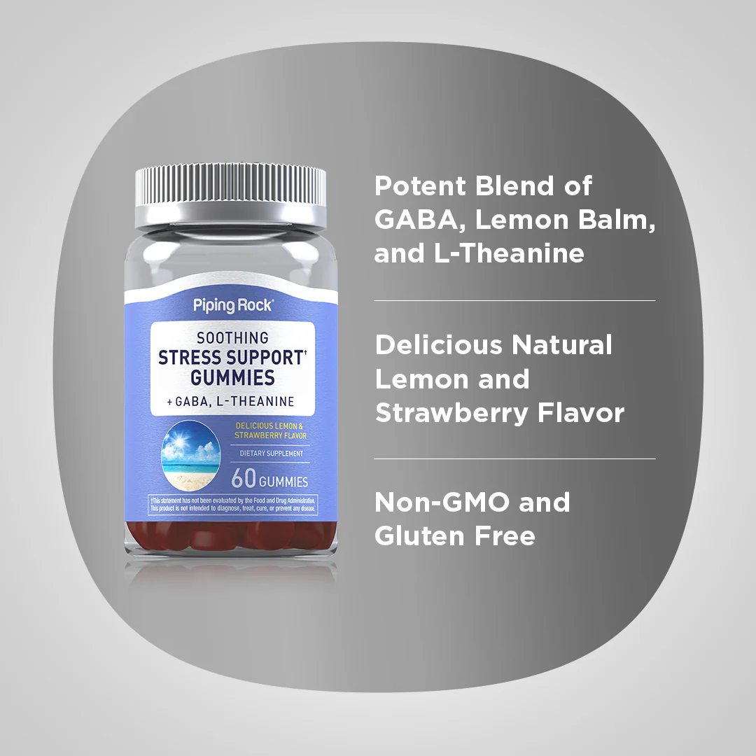 Soothing Stress Support + GABA & L-Theanine  (Delicious Lemon & Strawberry), 60 Gummies - Image 4