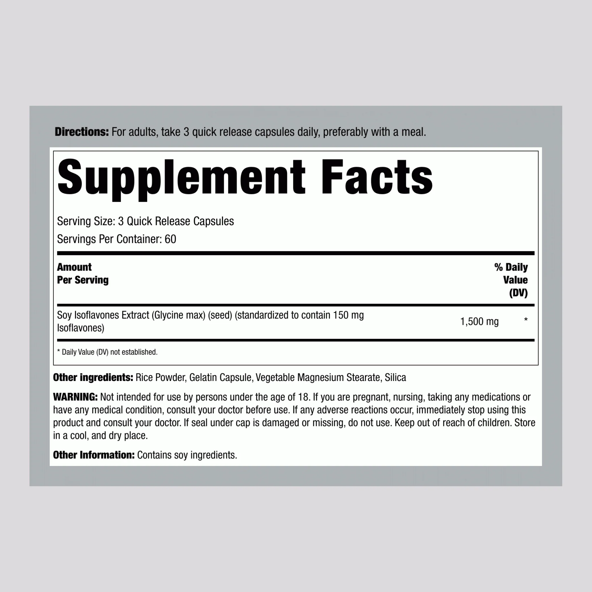 Soy Isoflavones Extract, 1500 mg (per serving), 200 Quick Release Capsules - Image 2