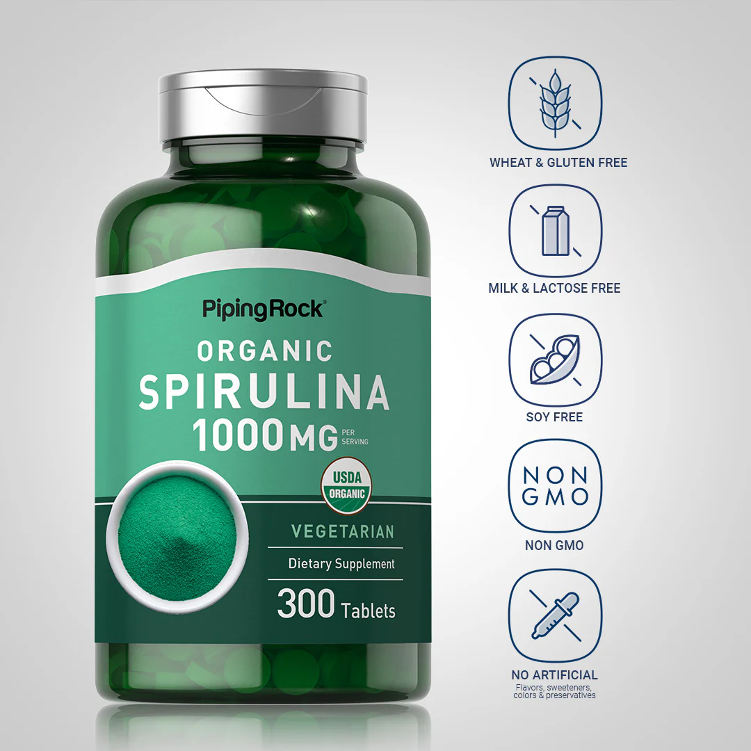 Spirulina (Organic), 1000 mg (per serving), 300 Vegetarian Tablets, 2  Bottles - Image 4
