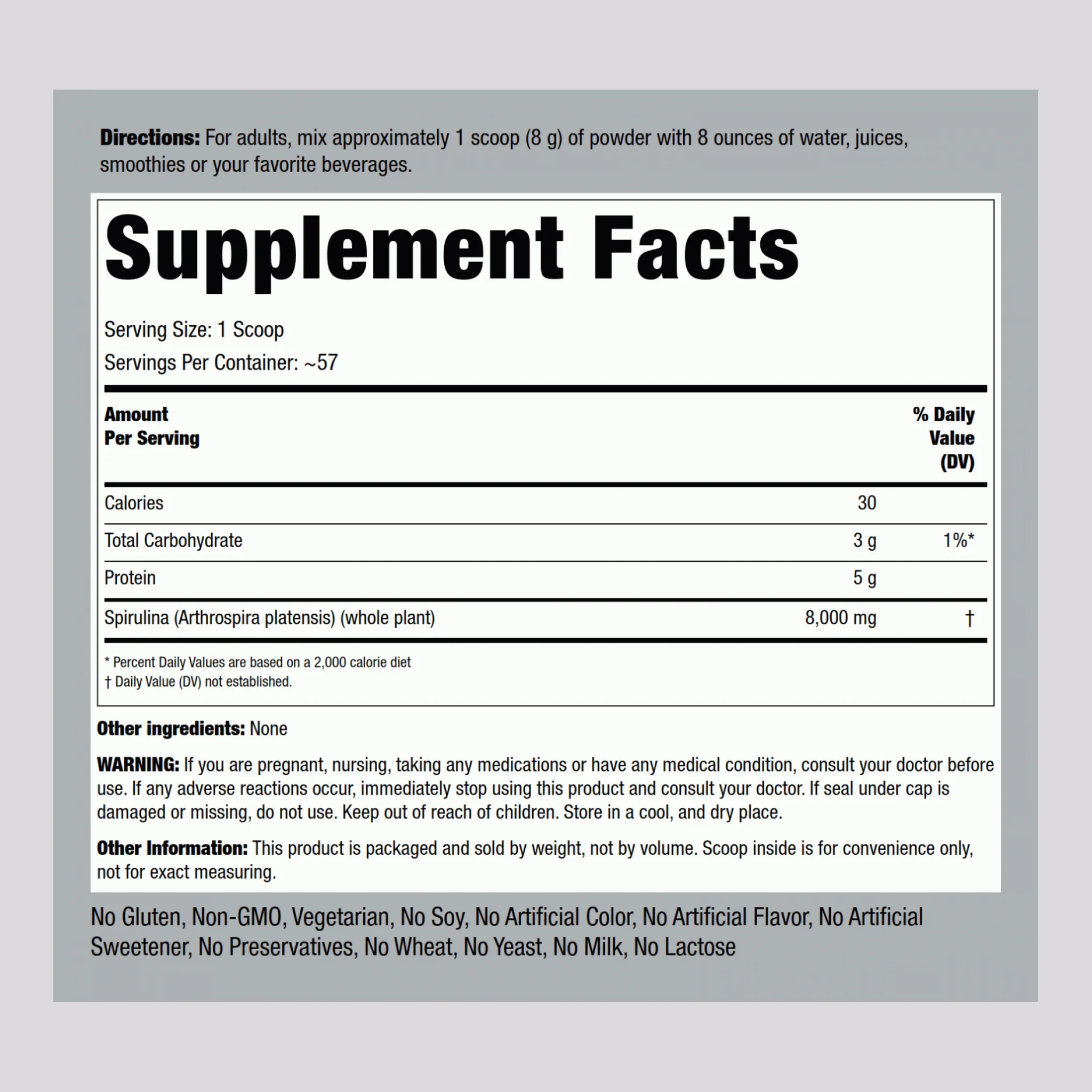 Spirulina Powder (Organic), 16 oz (454 g) Bottle - Image 2