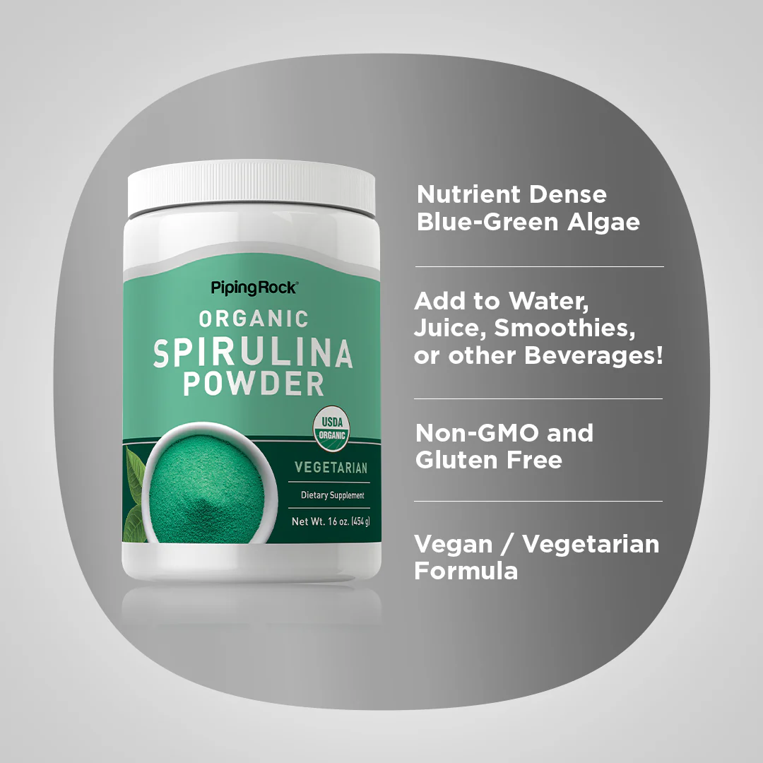 Spirulina Powder (Organic), 16 oz (454 g) Bottles, 2  Bottles - Image 3