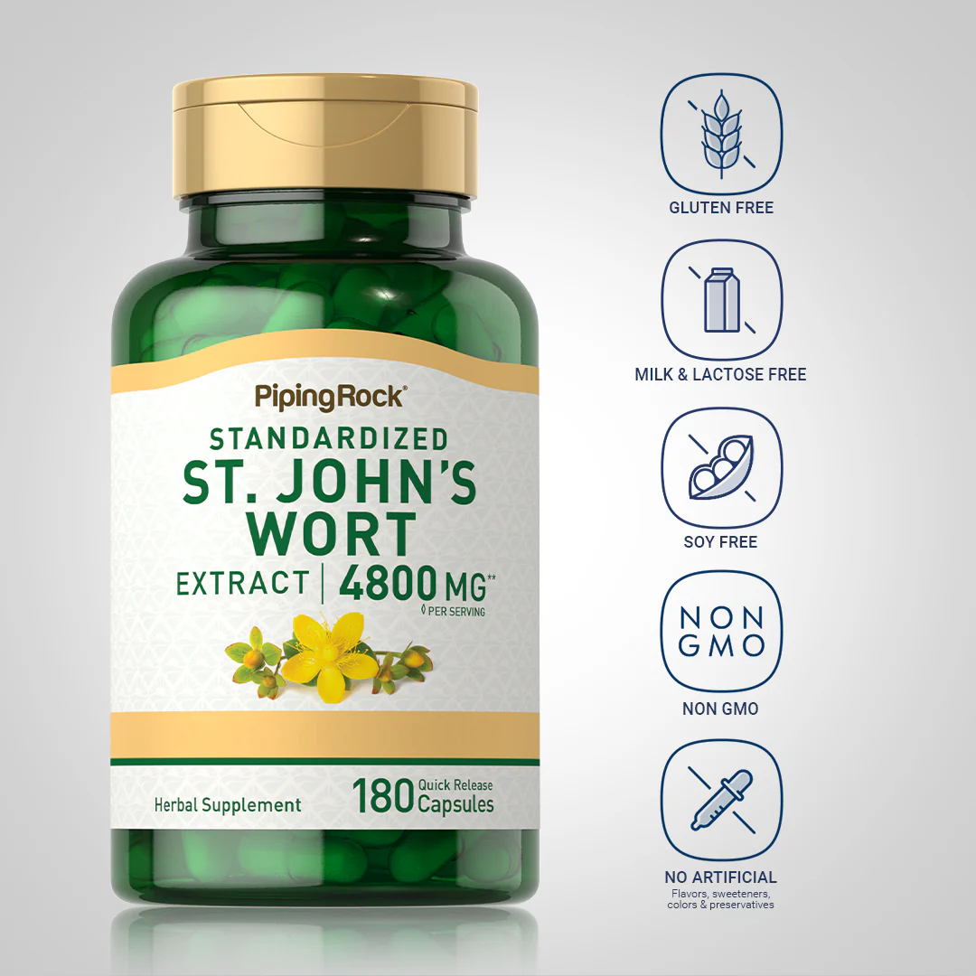 St. John's Wort 1.8% hypericin (Standardized Extract), 4800 mg (per serving), 180 Quick Release Capsules - Image 6