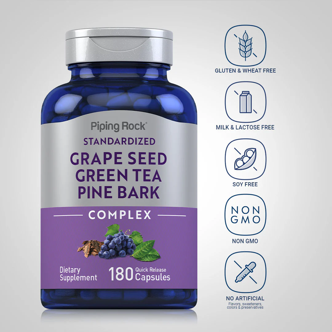 Standardized Grape seed, Green Tea & Pine Bark Complex, 180 Quick Release Capsules - Image 5