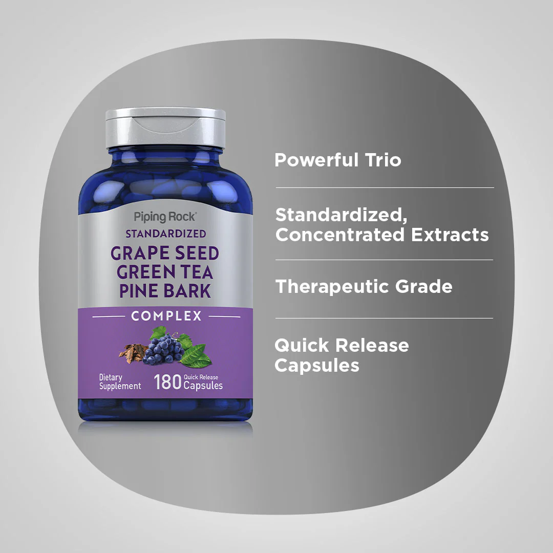 Standardized Grape seed, Green Tea & Pine Bark Complex, 180 Quick Release Capsules, 2  Bottles - Image 4