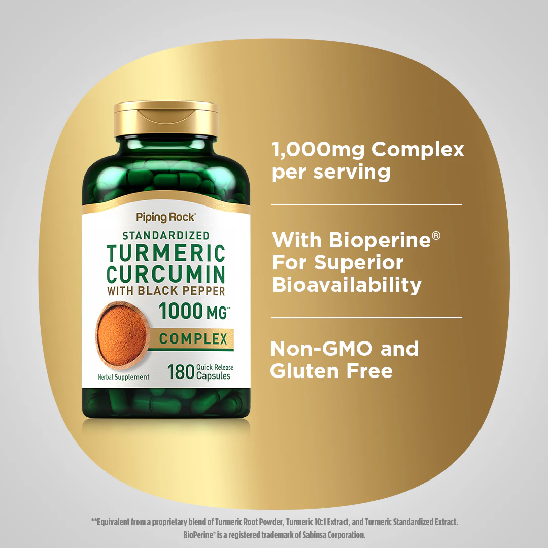 Standardized Turmeric Curcumin Complex w/ Black Pepper, 1000 mg, 180 Quick Release Capsules - Image 4