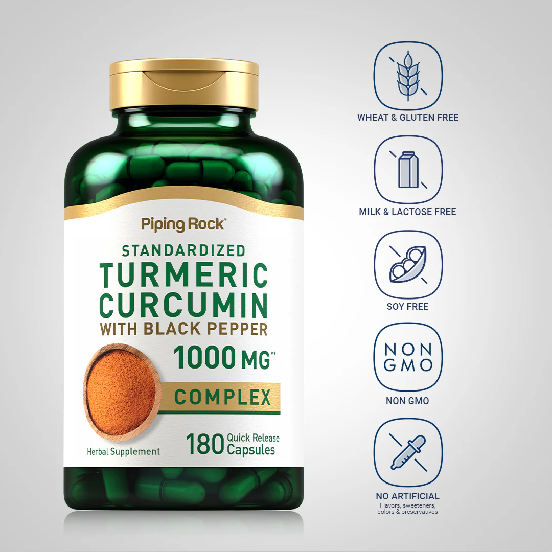 Standardized Turmeric Curcumin Complex w/ Black Pepper, 1000 mg, 180 Quick Release Capsules - Image 5