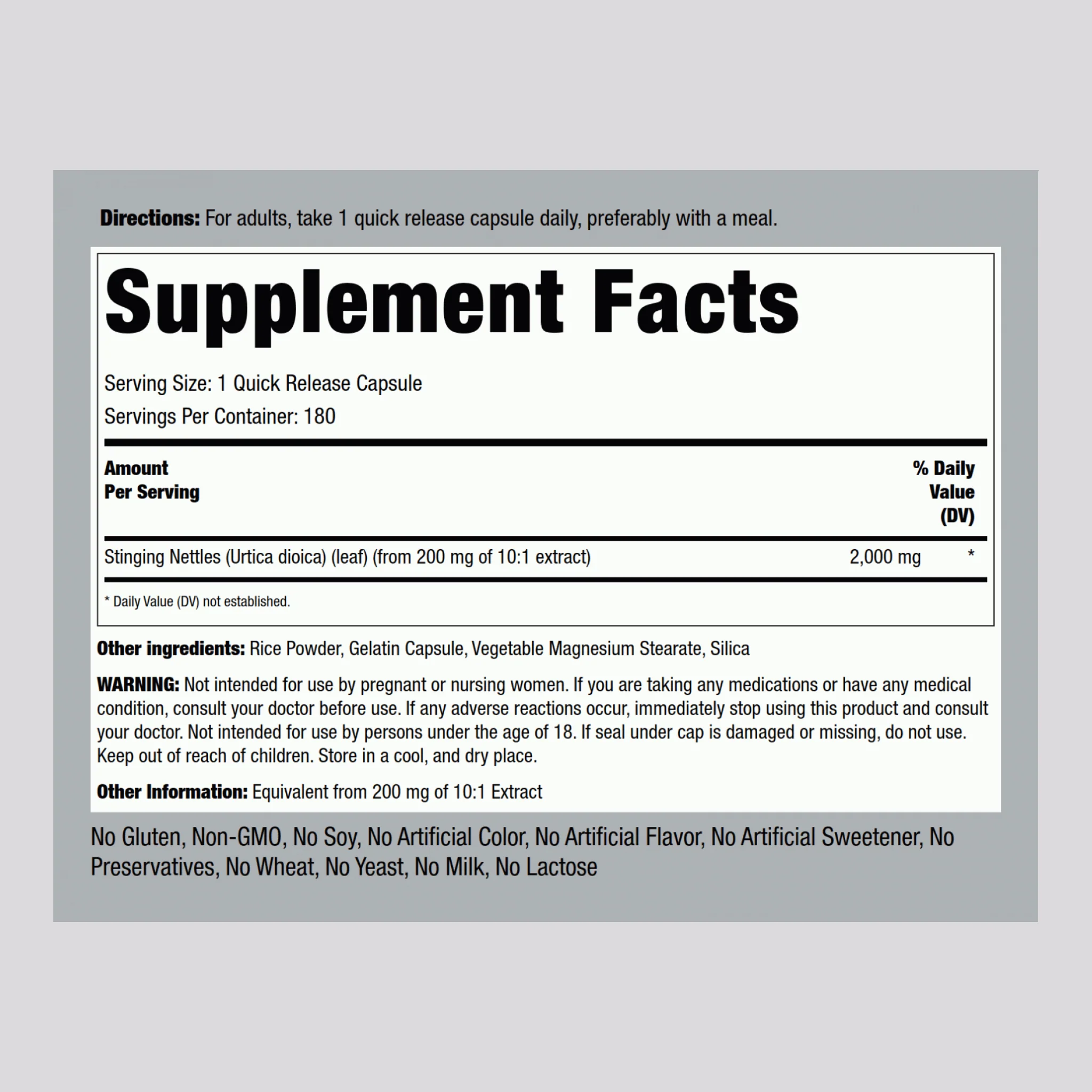Stinging Nettles, 2000 mg, 180 Quick Release Capsules, 2  Bottles - Image 2