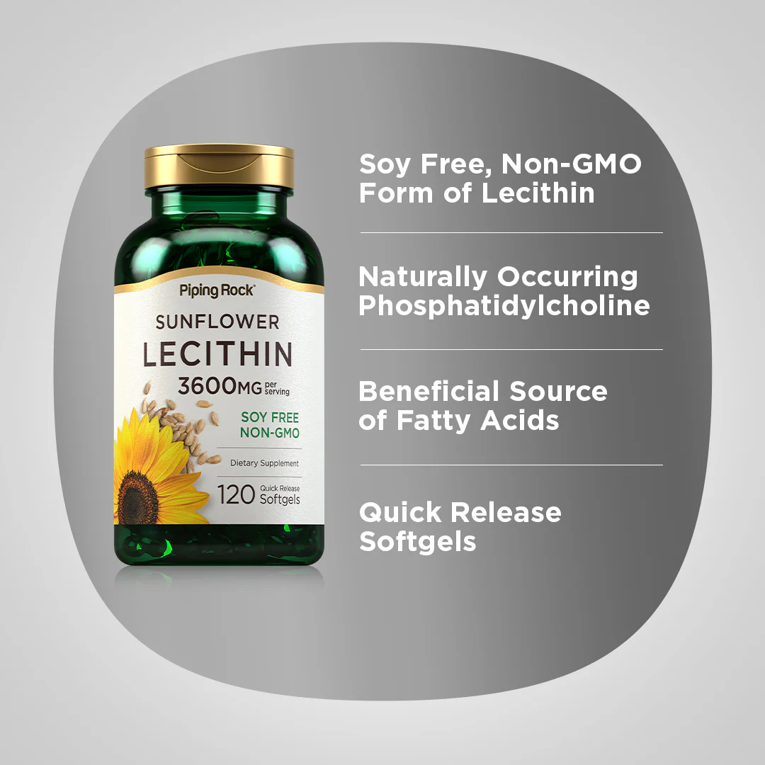 Sunflower Lecithin, 3600 mg (per serving), 120 Quick Release Softgels - Image 4