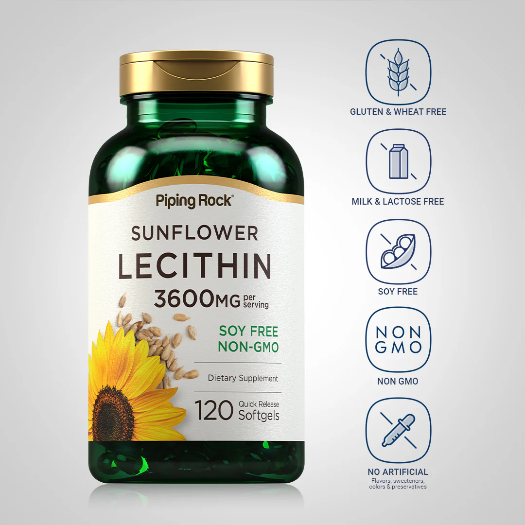 Sunflower Lecithin, 3600 mg (per serving), 120 Quick Release Softgels - Image 5