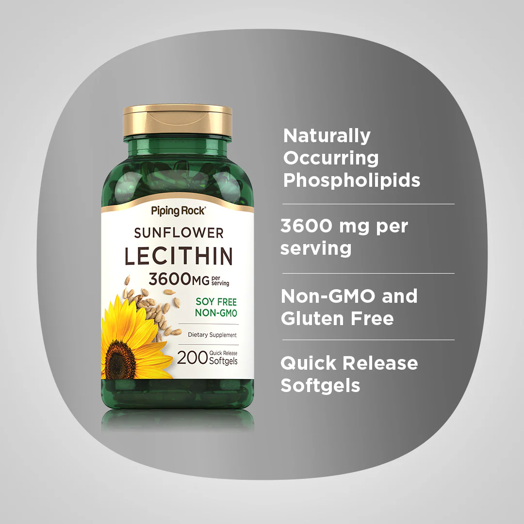 Sunflower Lecithin, 3600 mg (per serving), 200 Quick Release Softgels - Image 3