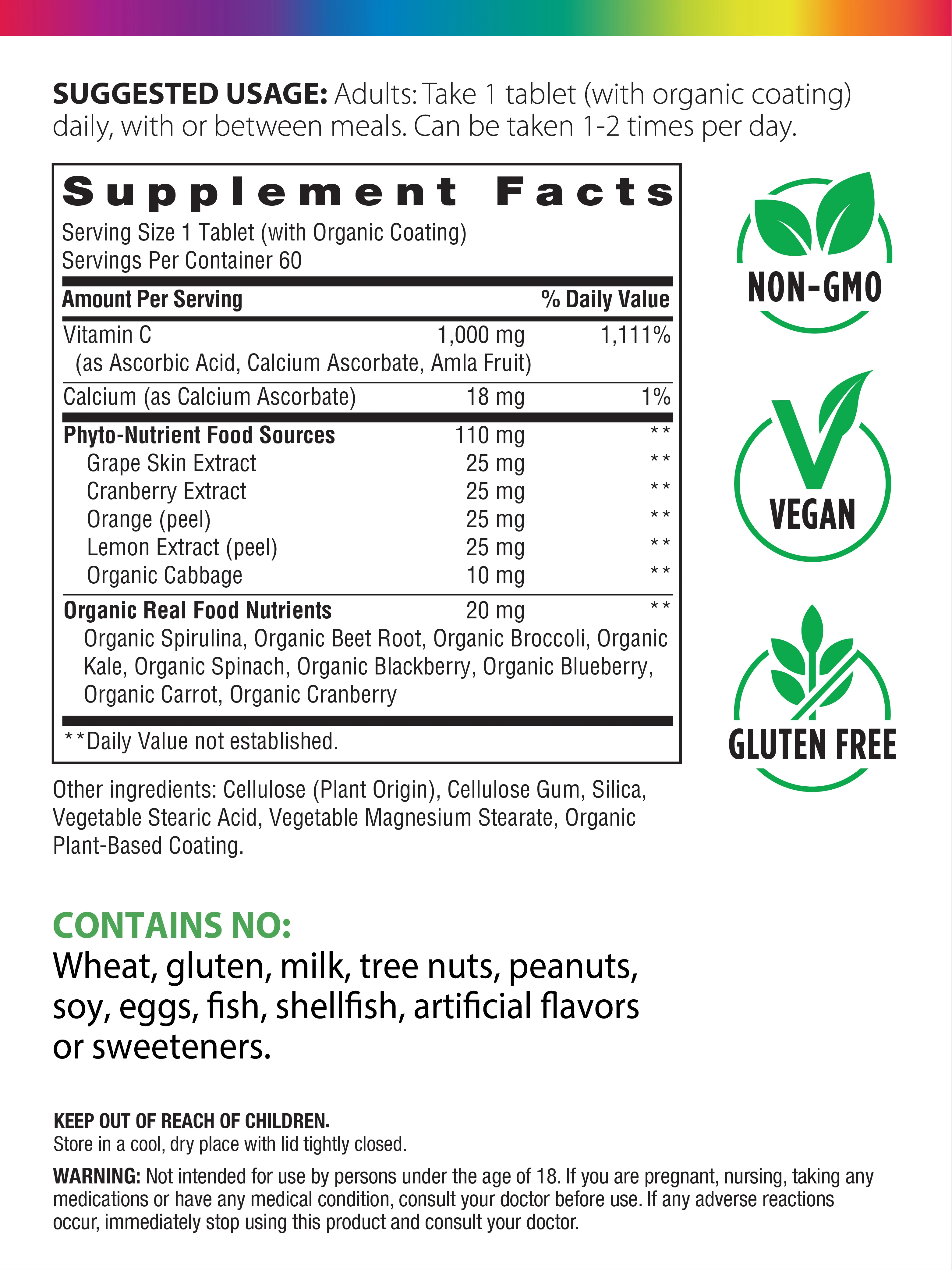 Super C 1,000 mg + Real Food Nutrients, 60 Vegan Caplets - Image 3