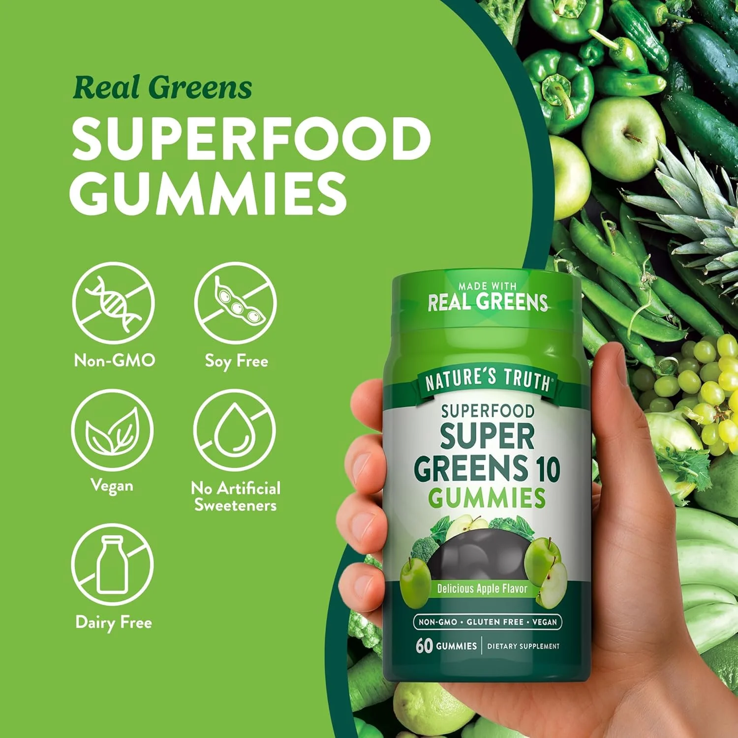 Super Greens 10 (Delicious Apple), 60 Gummies - Image 5