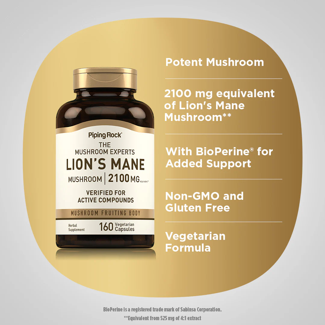 Super Lion's Mane Mushroom, 2100 mg, 160 Vegetarian Capsules - Image 5