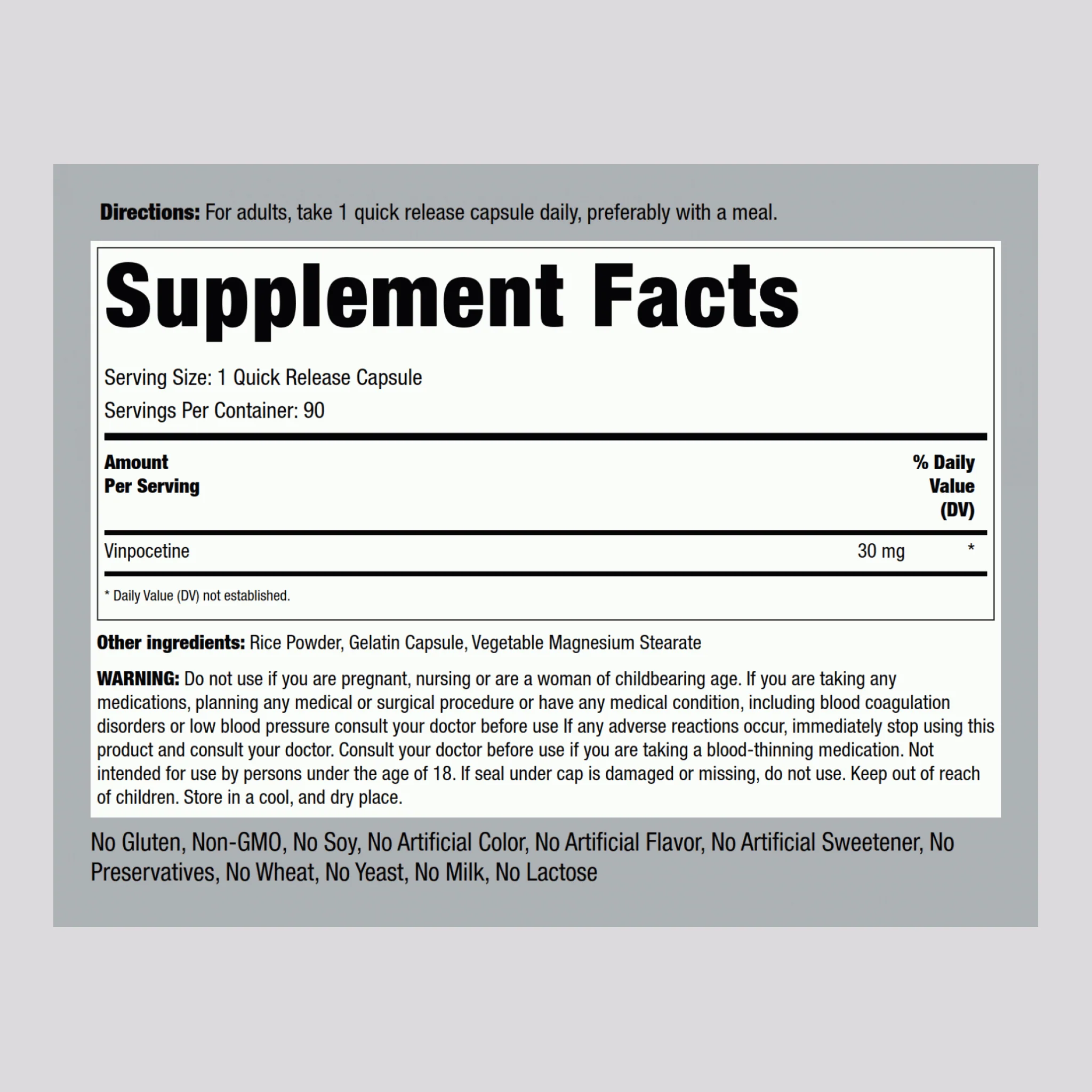 Super-Strength Vinpocetine, 30 mg, 90 Quick Release Capsules, 2  Bottles - Image 2