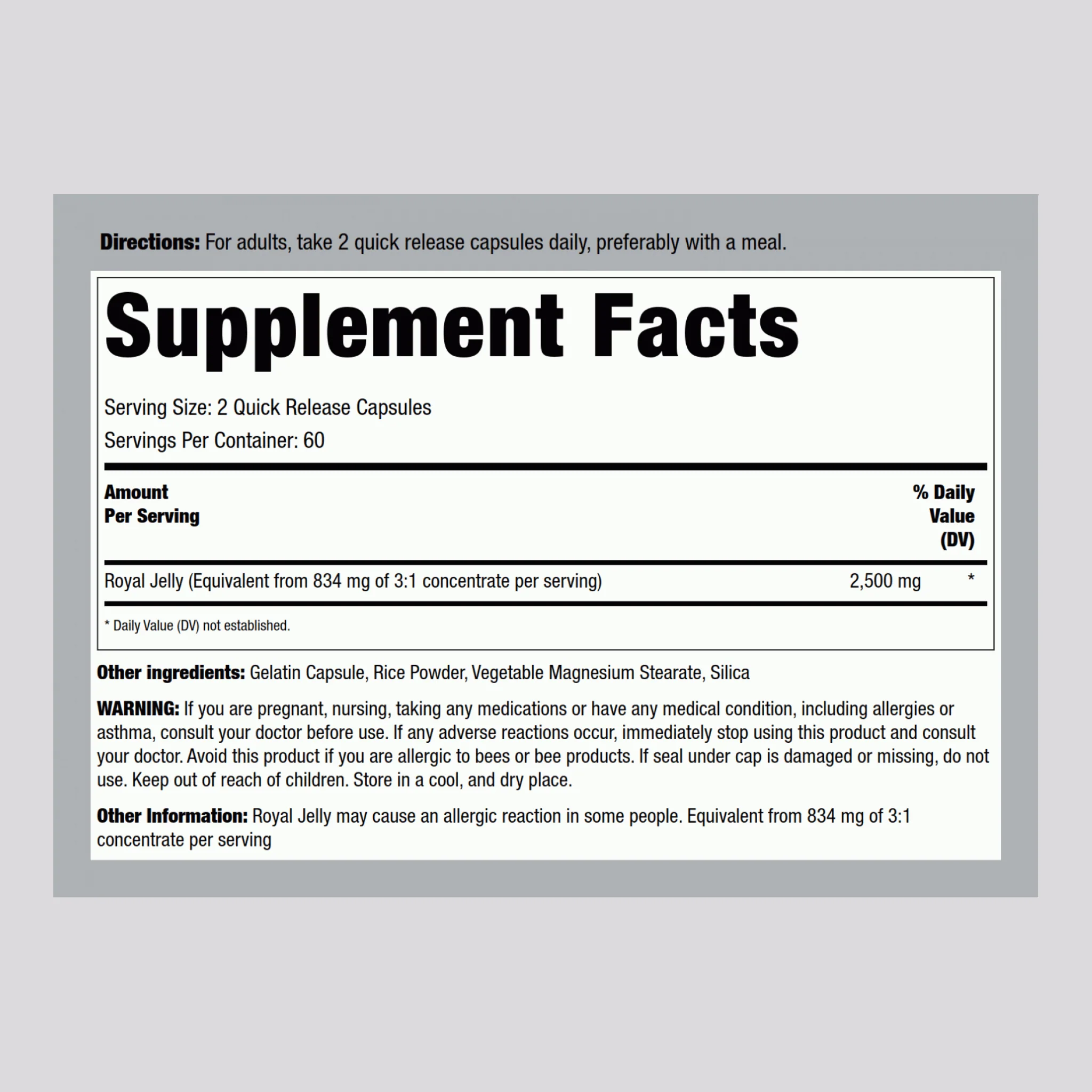 Supreme Royal Jelly, 2500 mg, 120 Quick Release Capsules - Image 2