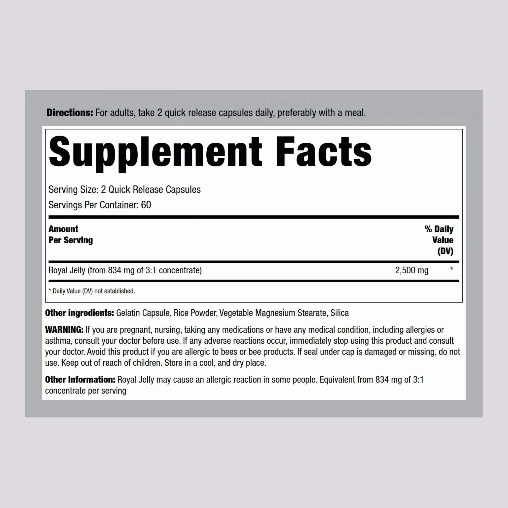 Supreme Royal Jelly, 2500 mg, 120 Quick Release Capsules, 2  Bottles - Image 2