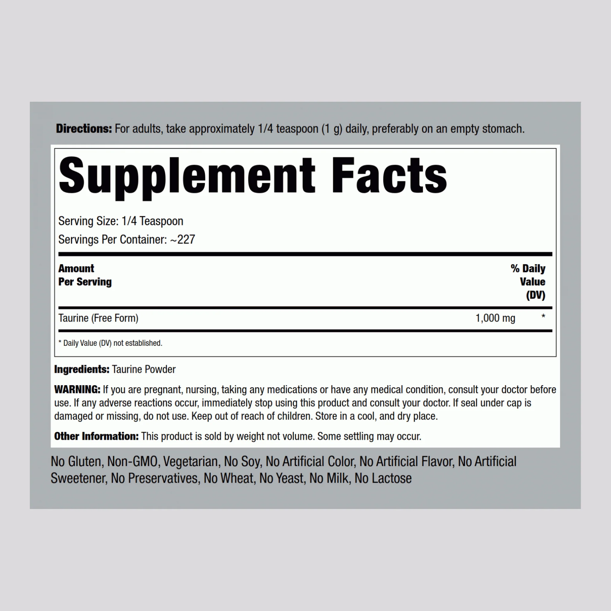 Taurine Powder, 8 oz (227 g) Bottle - Image 2