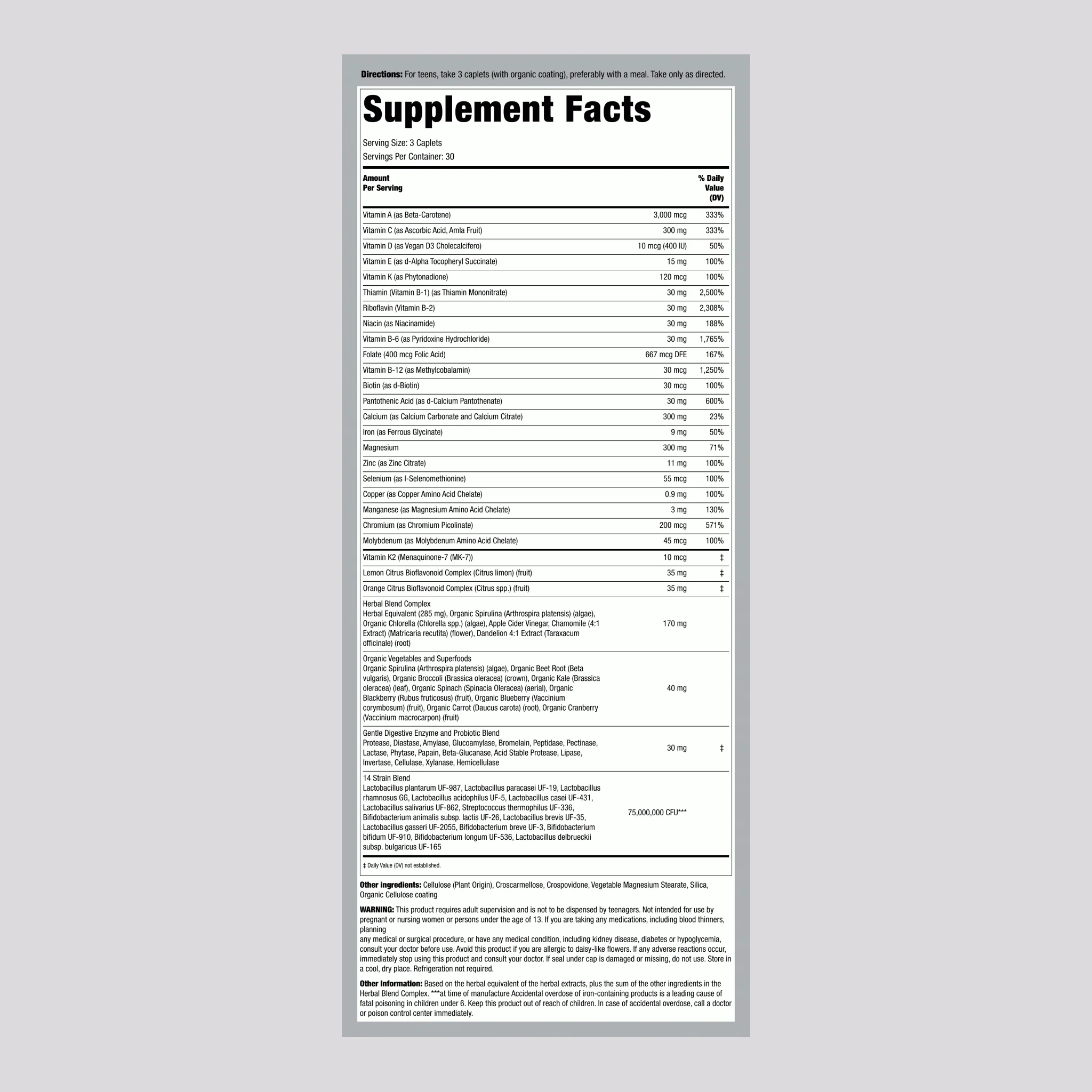 Teen Multi + Probiotics, 90 Coated Caplets - Image 2