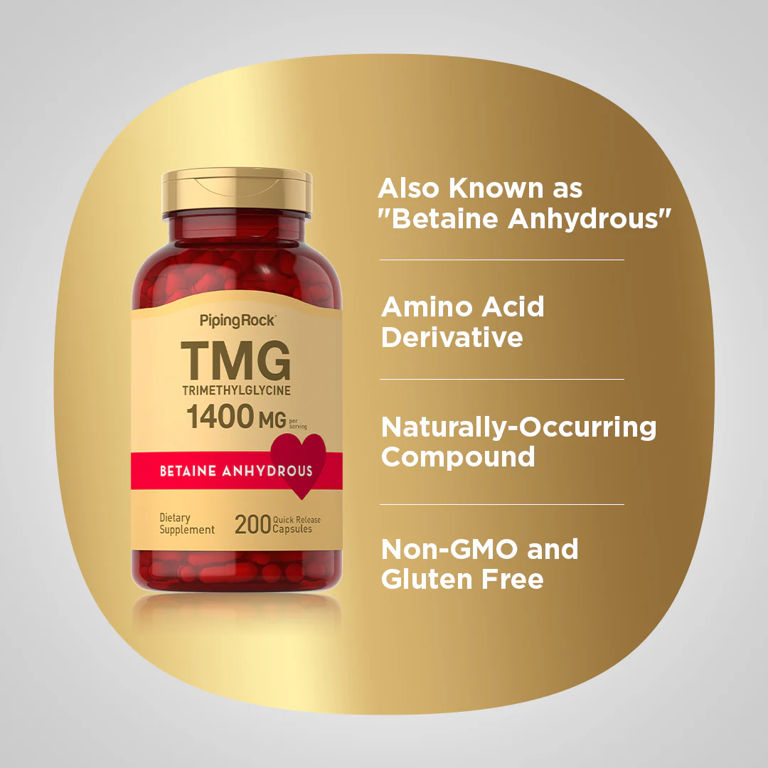TMG (Trimethylglycine), 1400 mg (per serving), 200 Quick Release Capsules, 2  Bottles - Image 3