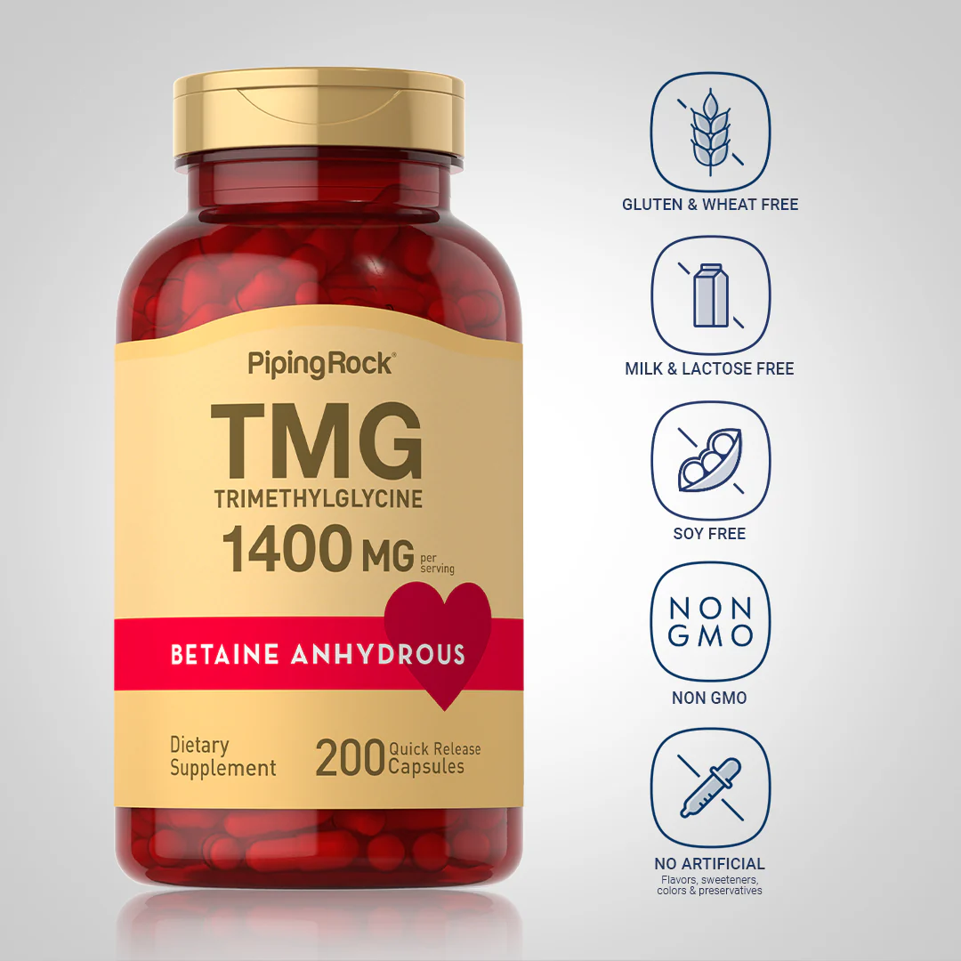 TMG (Trimethylglycine), 1400 mg (per serving), 200 Quick Release Capsules, 2  Bottles - Image 4