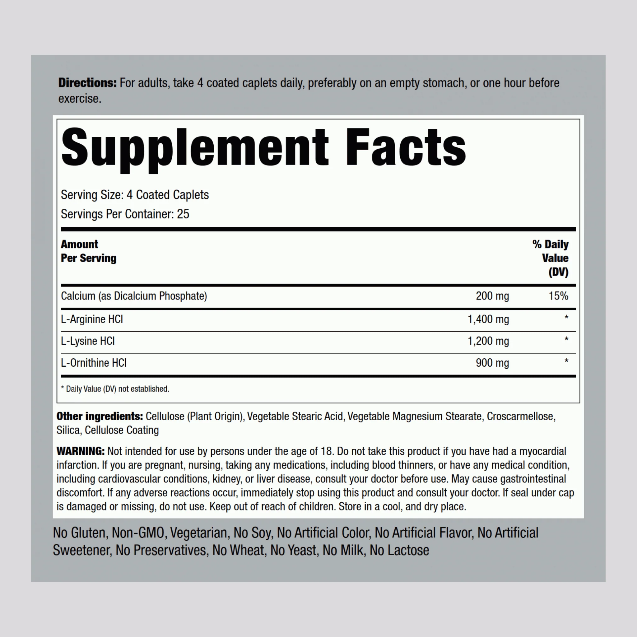 Tri Amino L-Arginine L-Ornithine L-Lysine, 100 Coated Caplets - Image 2