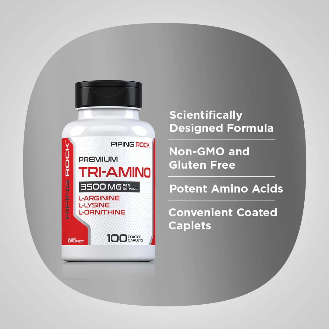 Tri Amino L-Arginine L-Ornithine L-Lysine, 100 Coated Caplets, 2  Bottles - Image 4