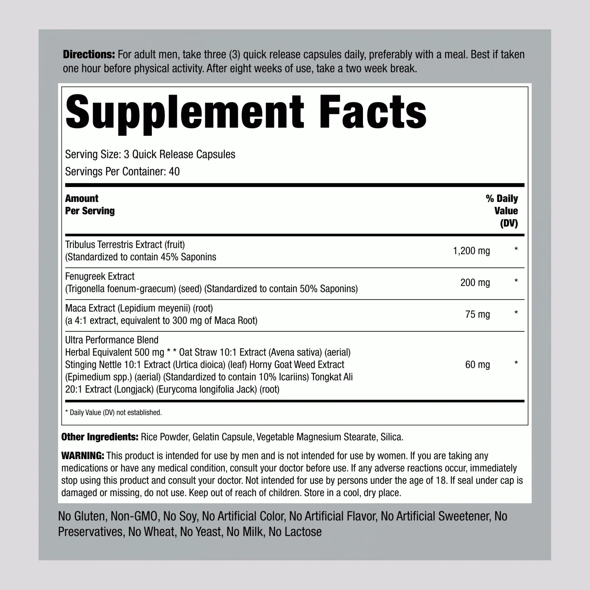 Tribulus Ultra, 120 Quick Release Capsules, 2  Bottles - Image 2
