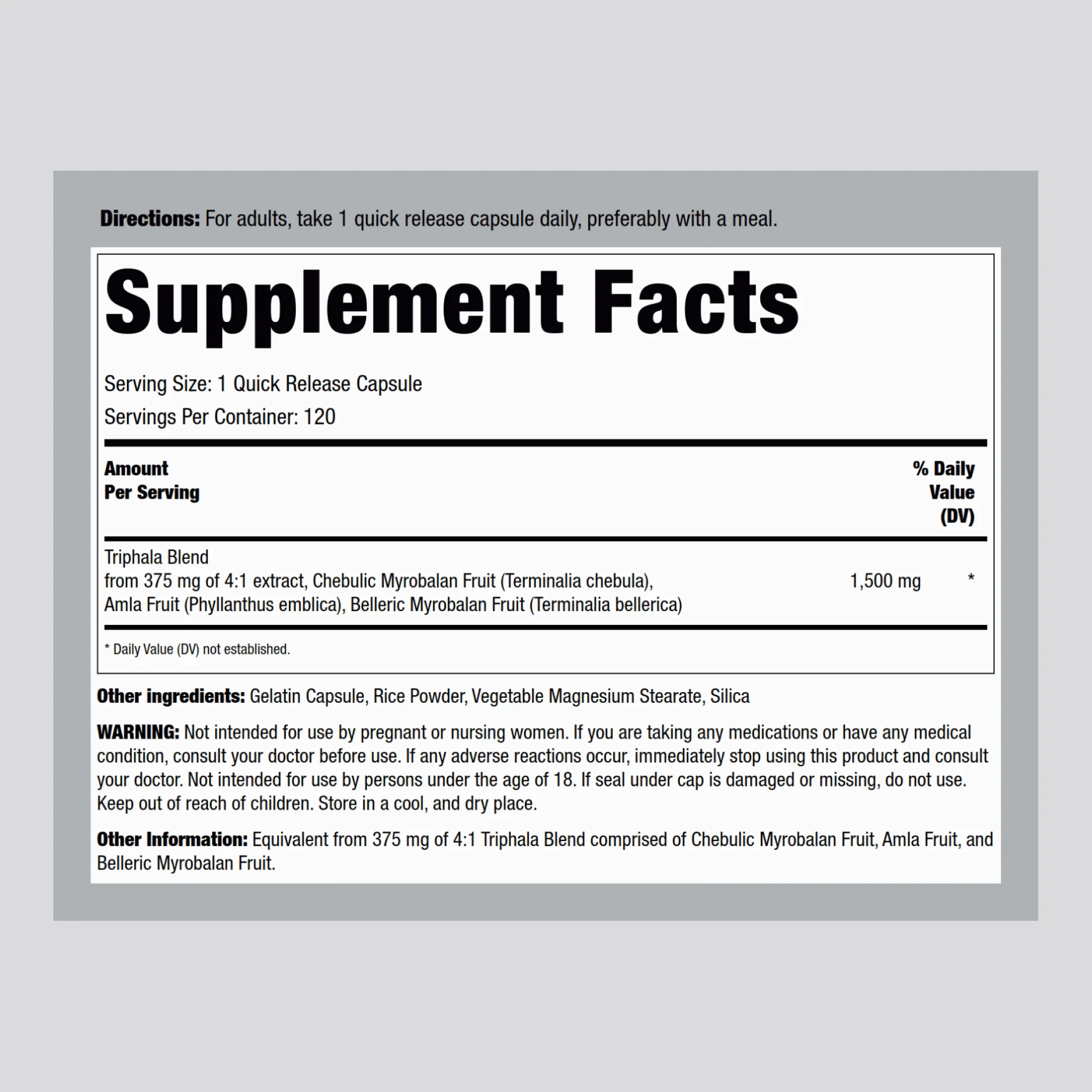 Triphala, 1500 mg, 120 Quick Release Capsules - Image 2