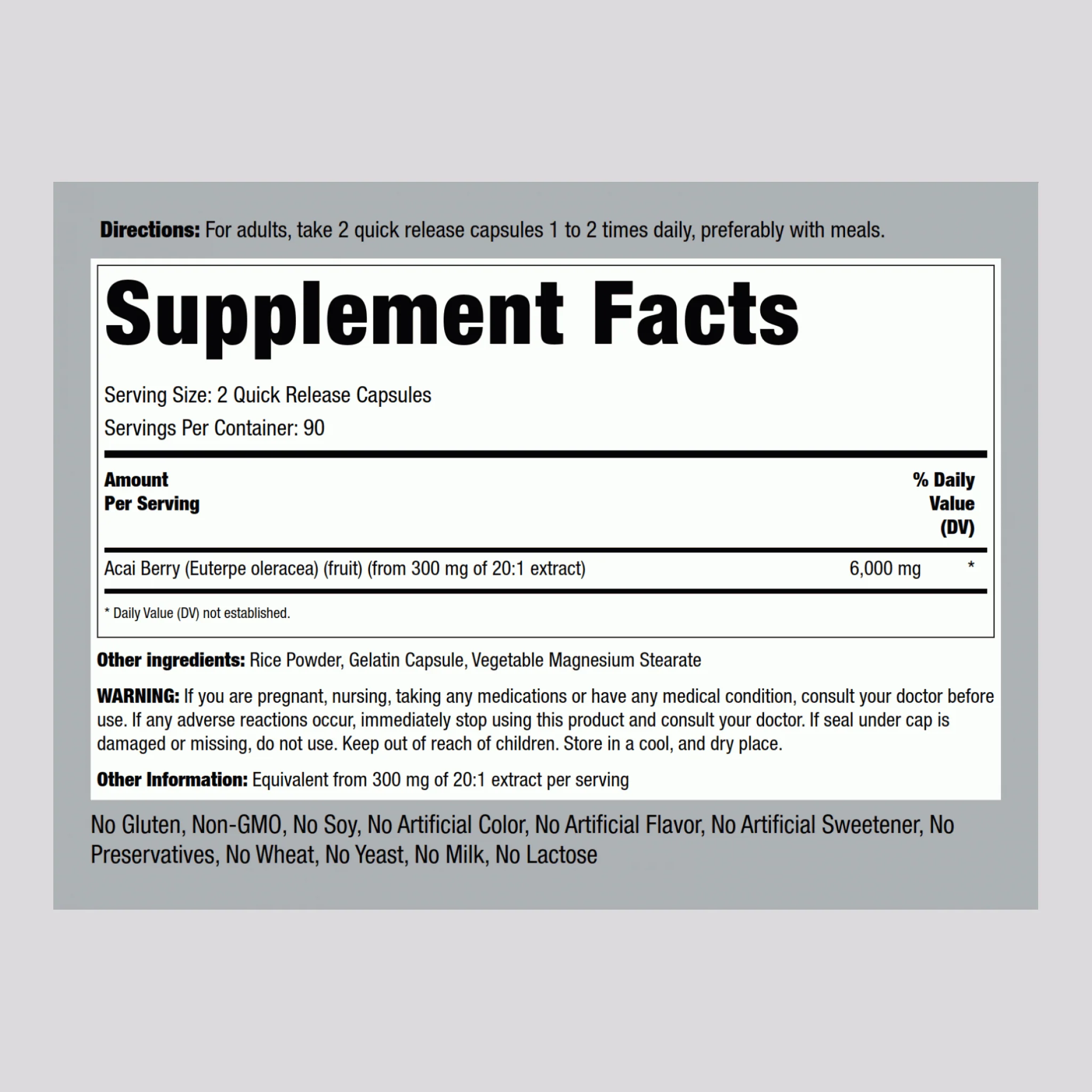 Triple Strength Acai Supreme, 6000 mg (per serving), 180 Quick Release Capsules, 2  Bottles - Image 2