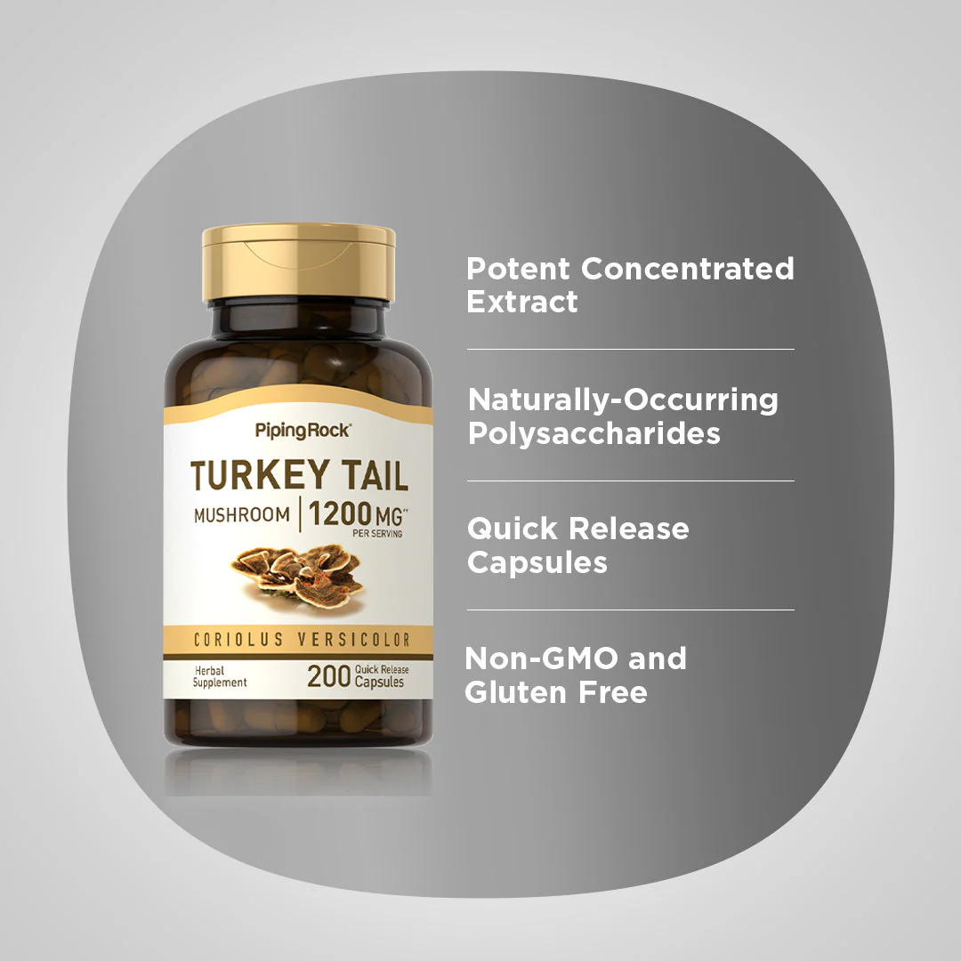 Turkey Tail Mushroom, 1200 mg (per serving), 200 Quick Release Capsules - Image 4