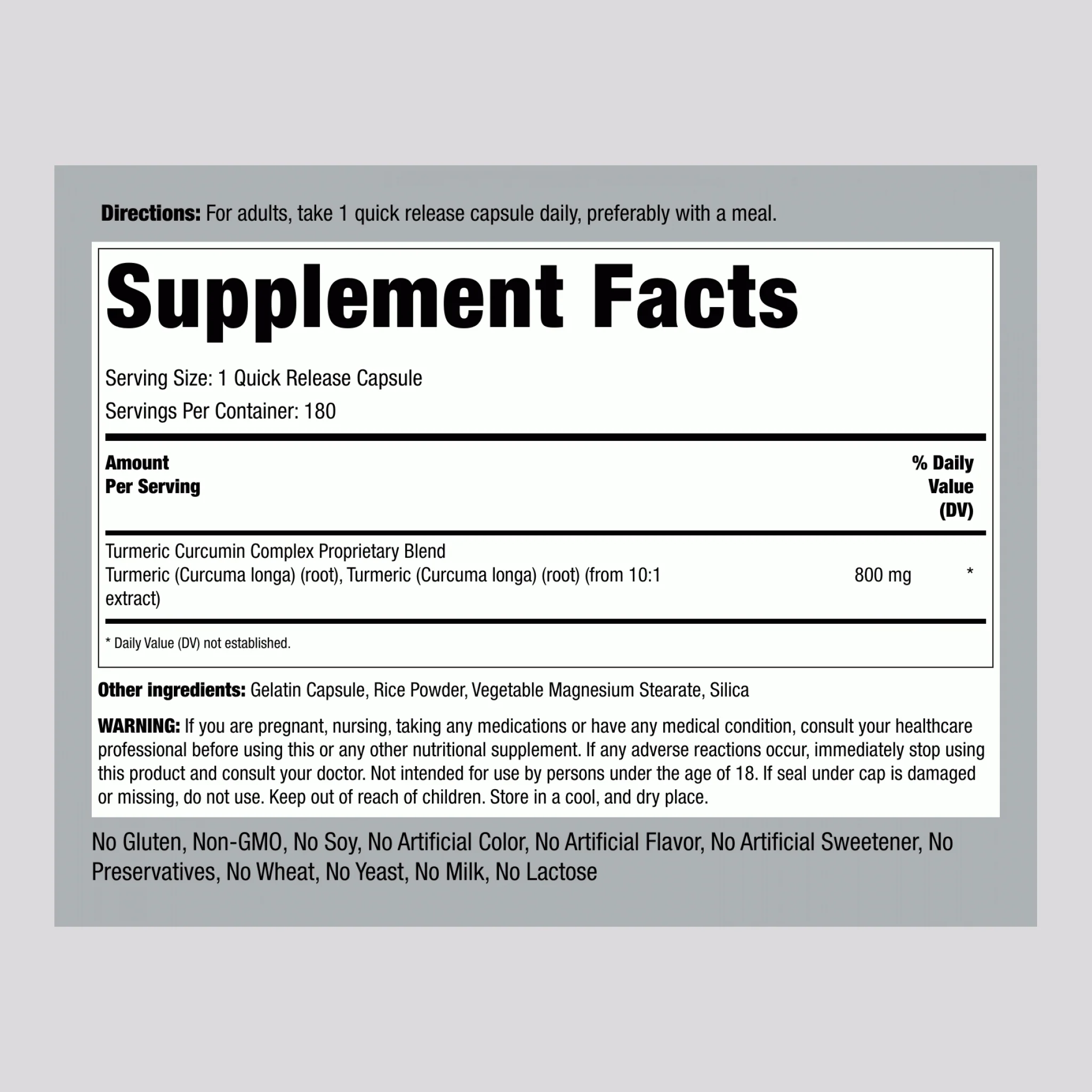Turmeric Curcumin Complex, 800 mg, 180 Quick Release Capsules, 2  Bottles - Image 2
