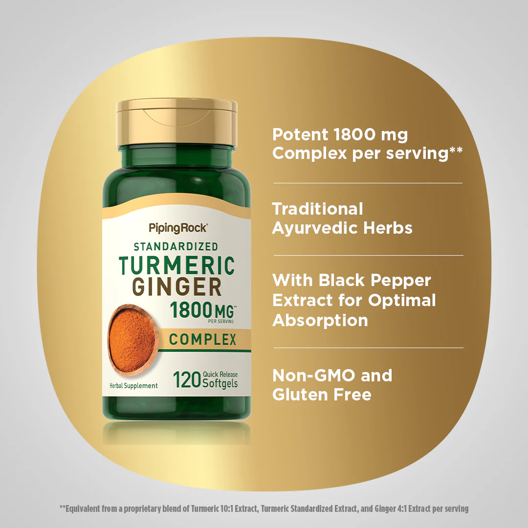 Turmeric Ginger Complex Standardized, 1800 mg (per serving), 120 Quick Release Softgels - Image 3