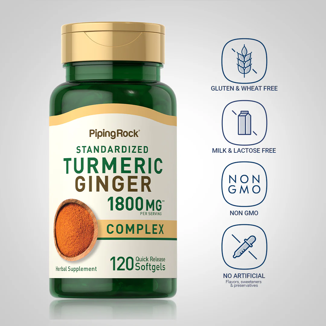 Turmeric Ginger Complex Standardized, 1800 mg (per serving), 120 Quick Release Softgels - Image 4