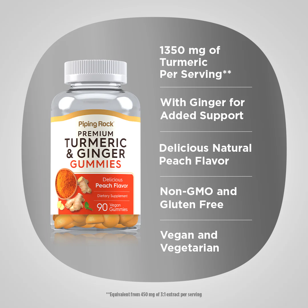Turmeric & Ginger (Delicious Peach), 90 Vegan Gummies - Image 3