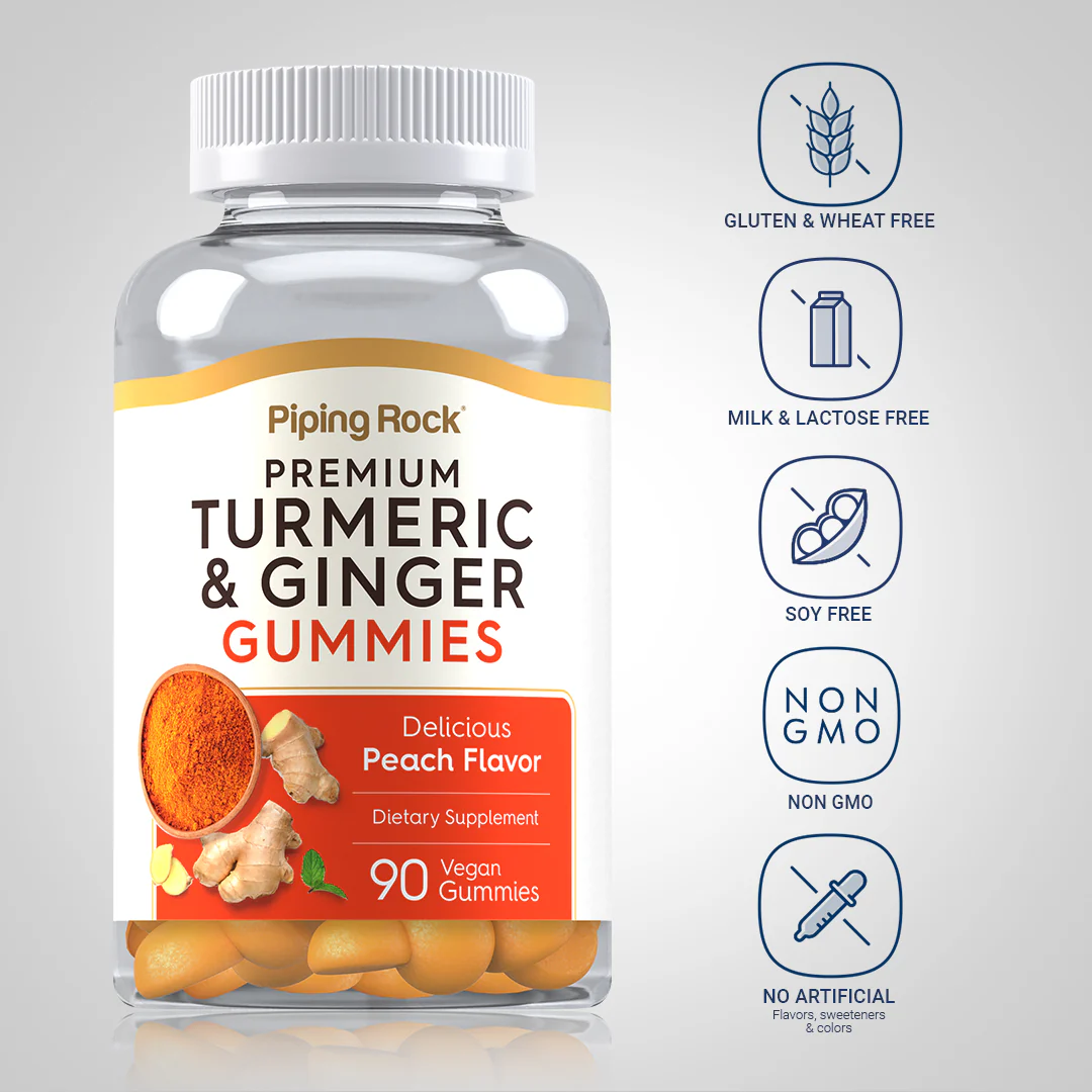 Turmeric & Ginger (Delicious Peach), 90 Vegan Gummies, 2  Bottles - Image 4