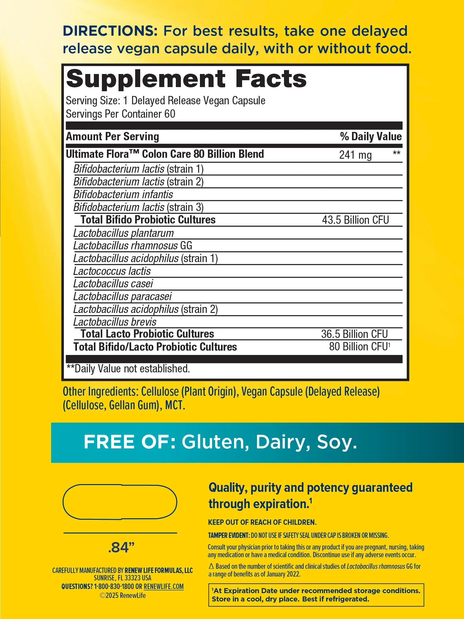 Ultimate Flora Colon Care Probiotic 80 Billion, 60 Delayed Release Vegan Caps - Image 3