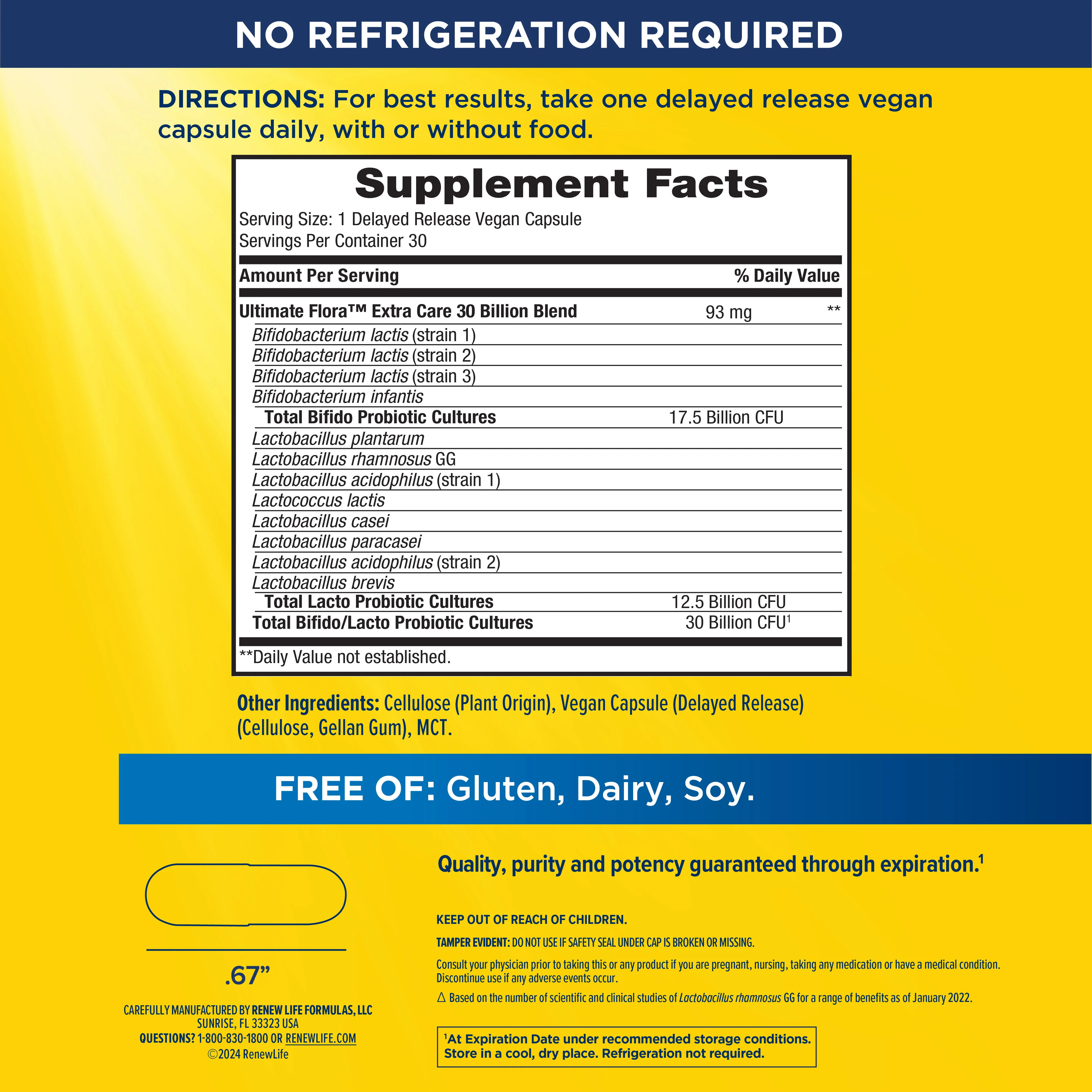Ultimate Flora Extra Care Probiotic 30 Billion, 30 Delayed Release Vegan Caps - Image 3