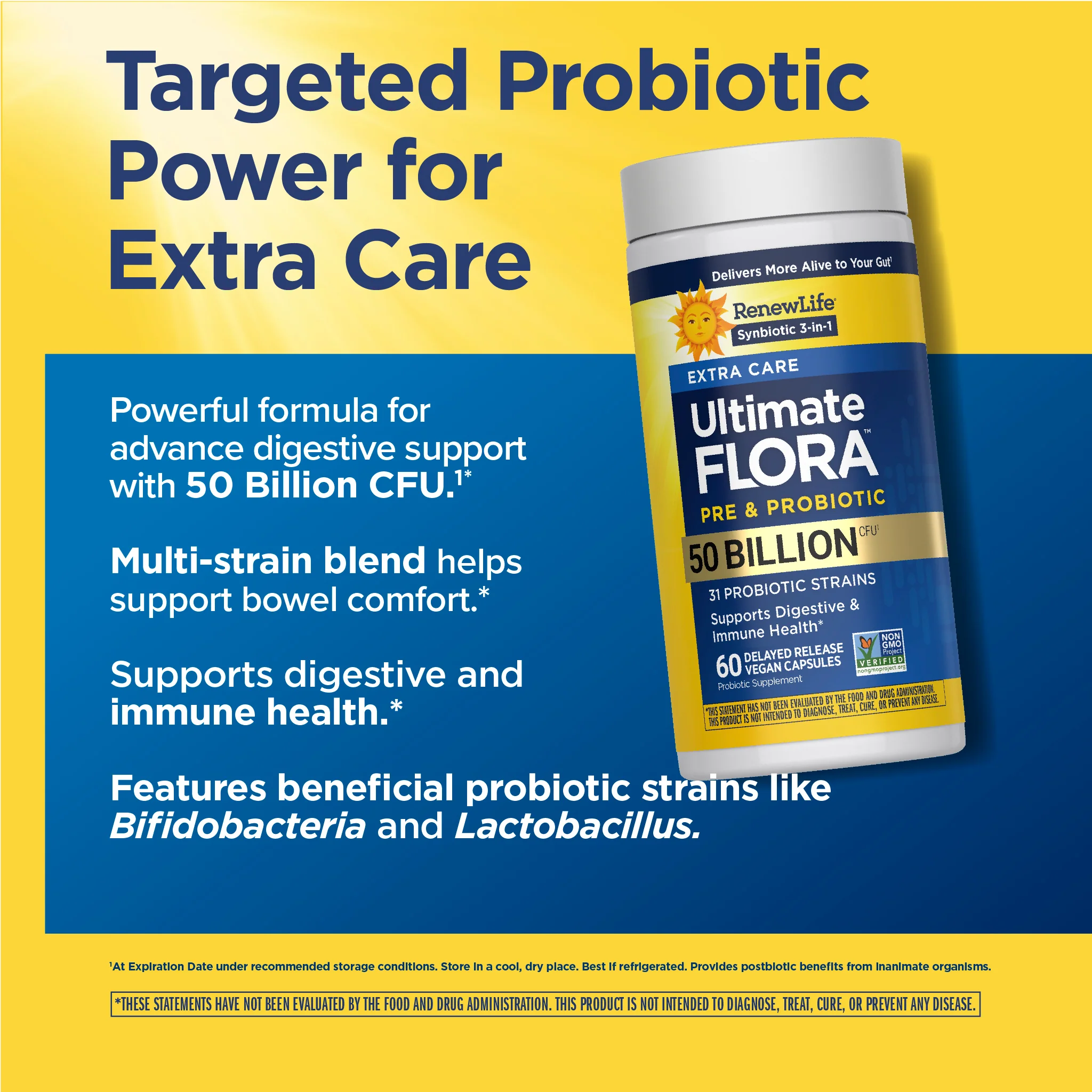 Ultimate Flora Extra Care Probiotic 50 Billion, 60 Delayed Release Vegan Caps - Image 5