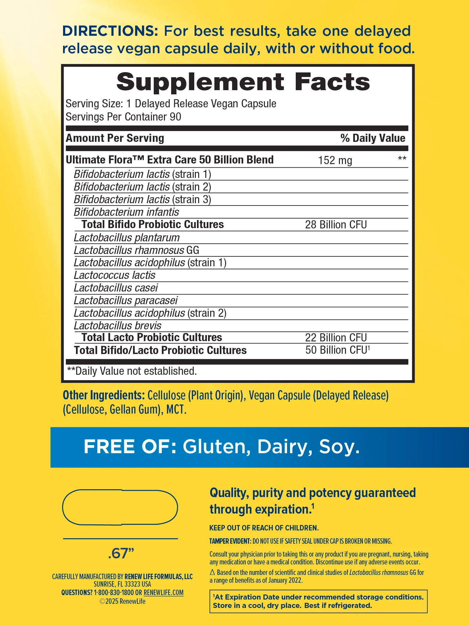 Ultimate Flora Extra Care Probiotic 50 Billion, 90 Delayed Release Vegan Caps - Image 3