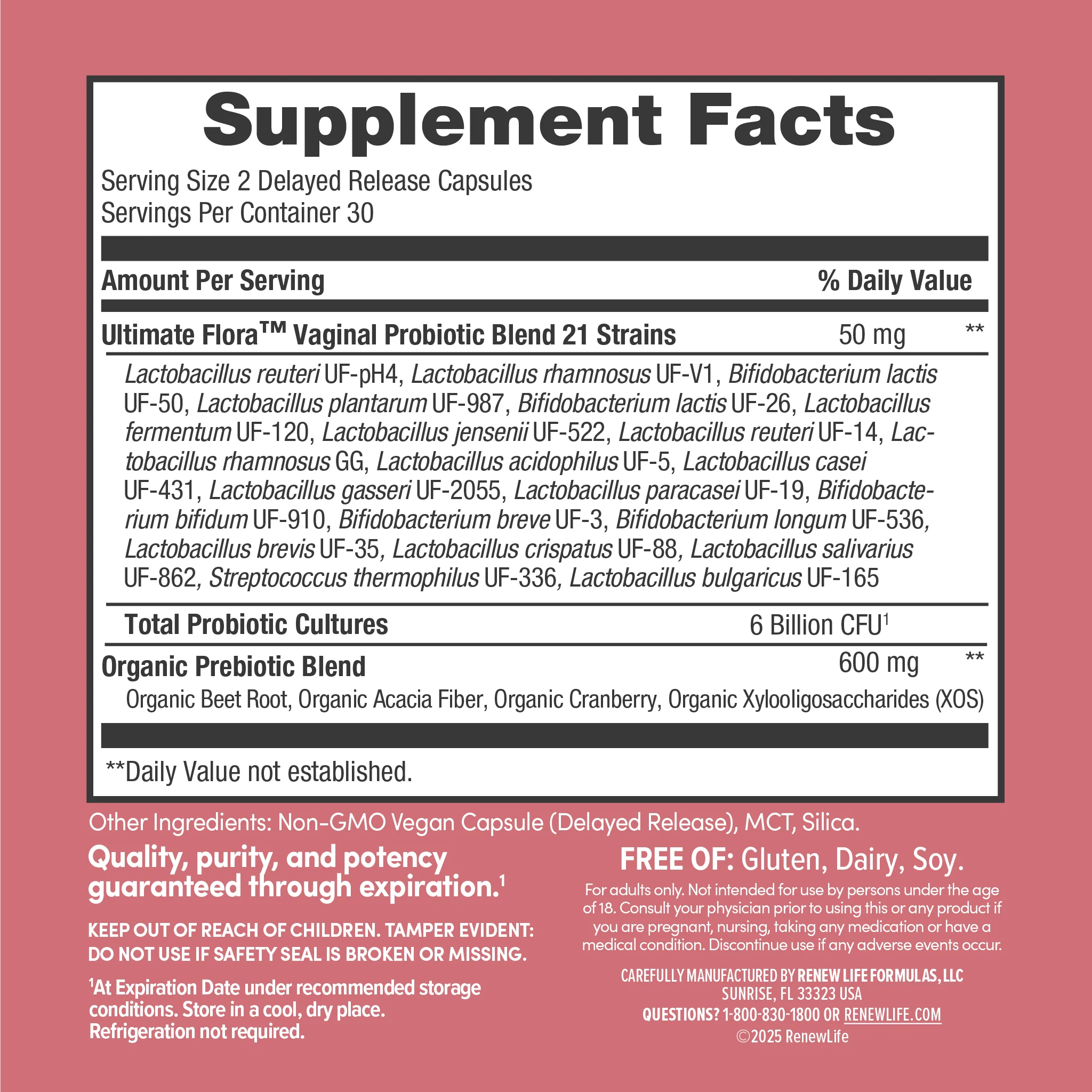 Ultimate Flora Vaginal Probiotic, 60 Delayed Release Capsules - Image 3