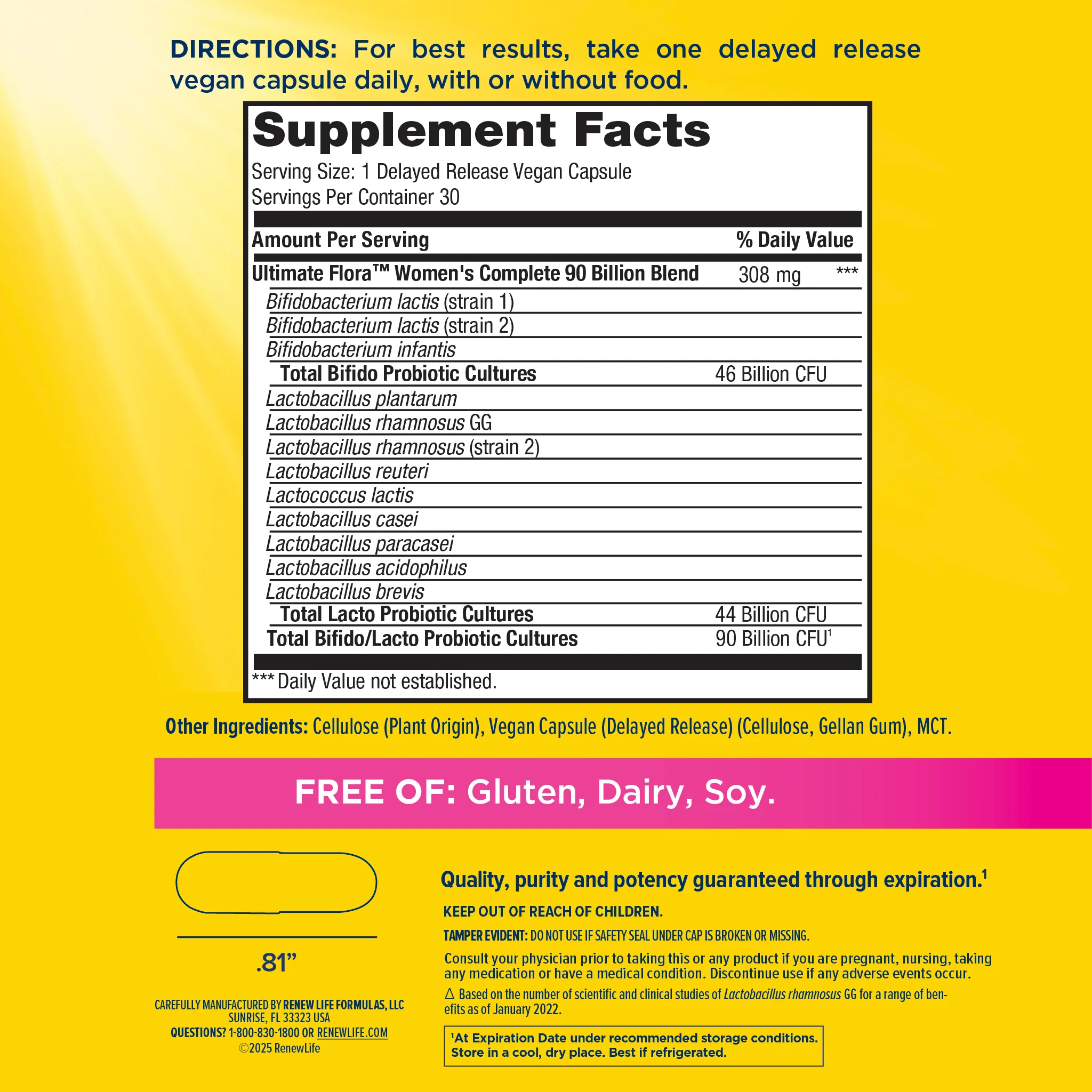 Ultimate Flora Women's Complete Probiotic 90 Billion, 30 Delayed Release Vegan Caps - Image 3