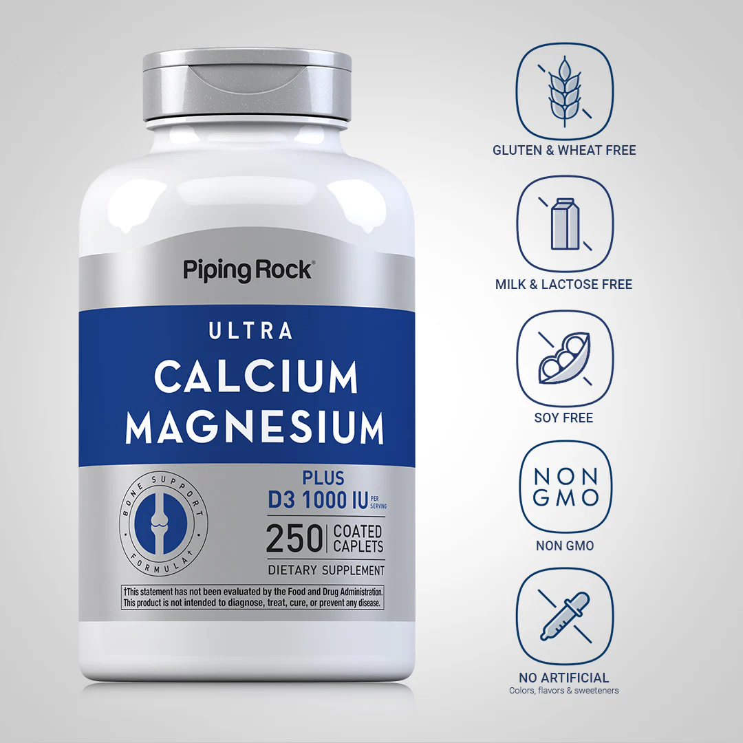 Ultra Calcium Magnesium Plus D3 (Cal 1000mg/Mag 500mg/D3 1000IU) (per serving), 250 Coated Caplets - Image 5