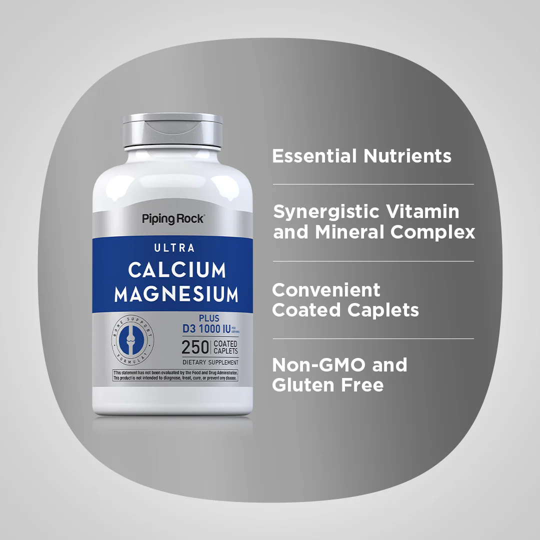 Ultra Calcium Magnesium Plus D3 (Cal 1000mg/Mag 500mg/D3 1000IU) (per serving), 250 Coated Caplets, 2  Bottles - Image 4
